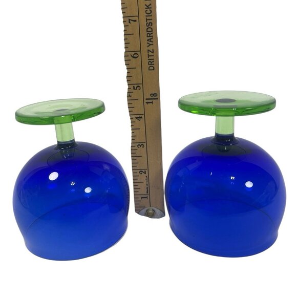 Block Capers Blue and Green Water Champagne Goblets Desert Glasses Set Of 2 - Picture 4 of 5